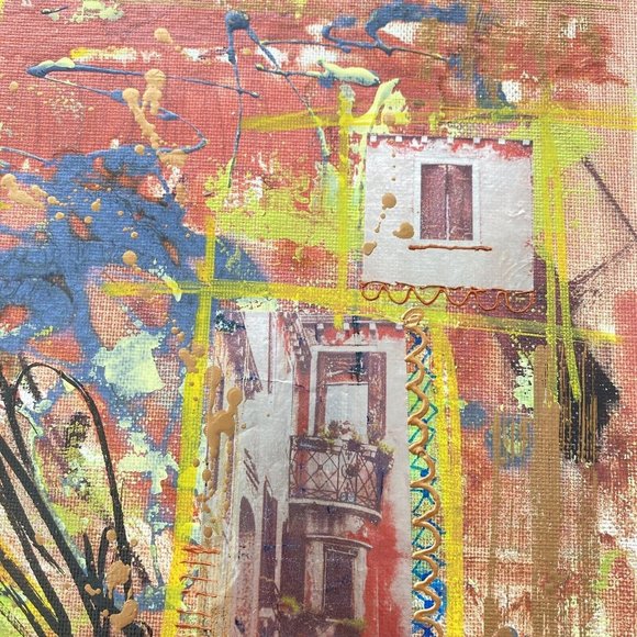 Summer Terrace - Original Art Mixed Media Painting Frame Ready Artwork 11”x14” - Picture 6 of 10